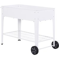 Outsunny Hochbeet, Mobiler Pflanzenwagen mit Stauraum, Pflanzenbeet mit 2 Rollen, Metall, Weiß, 112 x 59 x 80 cm von Outsunny