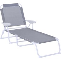 Liegestuhl Sonnenliege Klappbare Strandliege 4-stufige Gartenliege Netzstoff Grau 160 x 66 x 80 cm - Grau - Outsunny von Outsunny