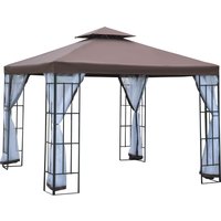 Outsunny Pavillon Gartenpavillon mit Moskitonetze Seitenwände, Partyzelt mit Doppeldach, Gartenzelt Festzelt 2,97x2,97m von Outsunny