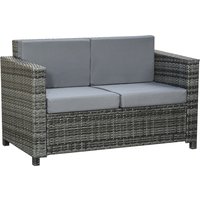 Outsunny Poly-Rattan Sofa mit Kissen 2-Sitzer Garten Loungesofa Metall Polyester Grau 130 x 70 x 80 cm von Outsunny
