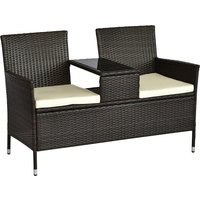 Outsunny Polyrattan Sitzbank mit Tisch  Gartenbank 2-Sitzer, Stahlrahmen, Braun, B133 x T63 x H84cm  Aosom.de von Outsunny