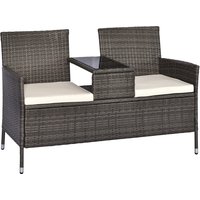 Outsunny Gartenbank aus Polyrattan  2-Sitzer Sitzbank mit integriertem Tisch, Stahlgestell, Grau, B133 x T63 x H84cm  Aosom.de von Outsunny