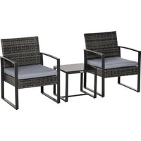 Outsunny Rattan Gartenmöbel Set für 2 Personen Polyrattan Gartenmöbel Set Balkonmöbel Set mit Kissen Garten Grau von Outsunny