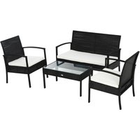 Outsunny - Polyrattan Sitzgruppe Gartenset Garnitur Sofa 7 tlg. mit Kissen Schwarz - Schwarz+Creme von Outsunny