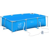 Outsunny® Rahmenpool mit Draht Swimmingpool Schwimmbad Ablassventil PVC Stahl Blau von Outsunny