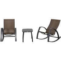 Outsunny Rattan-Schaukelstuhl Bistroset 3 teilige 2 Stühle 1 Tisch Aluminium Komfort UV-Beständig für Gärten Terrassen Pools patio von Outsunny