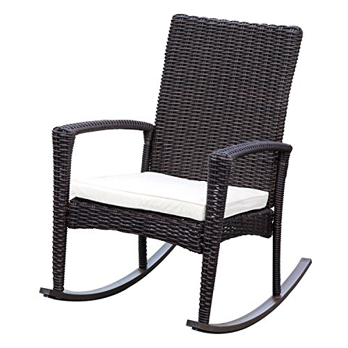 Outsunny® Schaukelstuhl Schwingsessel Gartenstuhl mit Kissen, Polyrattan+Metall, Braun, 66x88x98cm von Outsunny