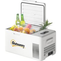 Outsunny 16,8 Liter Kompressor Kühlbox elektrische Kühlbox mit LED ECO-Modus Anschluss Kühlhaltefunktion leise Gefrierbox Thermobox Mini Kühlschrank 12/220 Volt für Auto Steckdose Camping Cremeweiß   Aosom von Outsunny