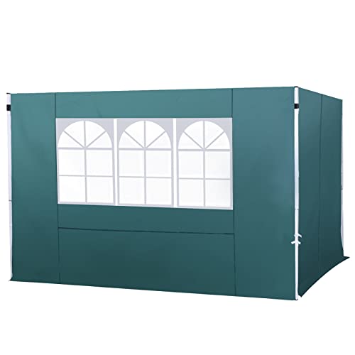 Outsunny 2 Seitenwände für Zelt 3x3m Seite Gazebo Sonnenschirm Oxford-Gewebe mit Fenster Größen 300x200cm Dunkelgrün von Outsunny