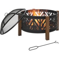 Outsunny Feuerschale 2-in-1 Feuerkorb mit Funkenschutz und Grillrost, Garten BBQ Schwarz und Braun, Ø78x60H cm für gemütliche Abende   Aosom.de von Outsunny