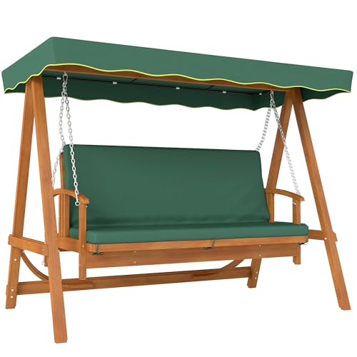 Outsunny 2 in 1 Hollywoodschaukel mit Liegefunktion, 3-Sitzer Gartenschaukel aus Holz, Holzschaukel mit Sonnendach Sitzauflage, Schaukelbank bis 330kg, für Garten, Terrasse, 236x130x181 cm, Dunkelgrün Outsunny 2 in 1 Hollywoodschaukel mit Liegefunktion, 3-Sitzer Gartenschaukel aus Holz, Holzschaukel mit Sonnendach Sitzauflage, Schaukelbank bis 330kg, für Garten, Terrasse, 236x130x181 cm, Dunkelgrün von Outsunny