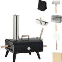 Outsunny 2-in-1 Pizzaofen  Holzbackofen mit Pizzastein, Pizzaschaufel, Pizzaschieber, Klappbar, Stahl, Schwarz, Outdoor BBQ  Aosom.de von Outsunny