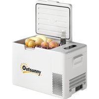 Outsunny 22 Liter Kompressor Kühlbox elektrische Kühlbox mit LED ECO-Modus Anschluss Kühlhaltefunktion leise Gefrierbox Thermobox Mini Kühlschrank 12/220 Volt für Auto Steckdose Camping Cremeweiß   Aosom von Outsunny