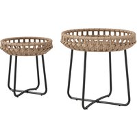 Outsunny 2er Set Beistelltisch Polyrattan Ø60/41 cm rund wetterfest Gartentisch mit X-Beine Verstellbare Fußpads Outdoor Balkontisch Couchtisch Gartenmöbel für Garten, Balkon Braun   Aosom von Outsunny