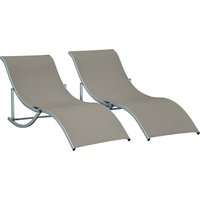 Outsunny 2er Set Sonnenliege Gartenliegen Stoffliege Relaxliege ergonomisch Aluminium Texteline Hellgrau 165 x 61 x 63 cm von Outsunny