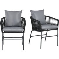 Outsunny Gartenstühle 2er-Set mit Kissen, belastbar bis 120 kg, geschwungener Sitzschal im Boho-Stil, Metallrahmen 57 x 60 x 71 cm, Schwarz   Aosom.de von Outsunny