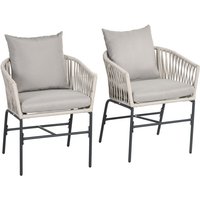 2er-Set Gartenstühle mit Kissen Gartensessel Set im Boho-Stil Gartenstuhl, Gartenmöbel Balkonstuhl Terrassenstuhl, Metallrahmen, 57 x 60 x 71 cm, von Outsunny