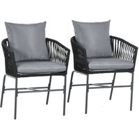2er-Set Gartenstühle mit Kissen Gartensessel Set im Boho-Stil Gartenstuhl, Gartenmöbel Balkonstuhl Terrassenstuhl, Metallrahmen, 57 x 60 x 71 cm, von Outsunny