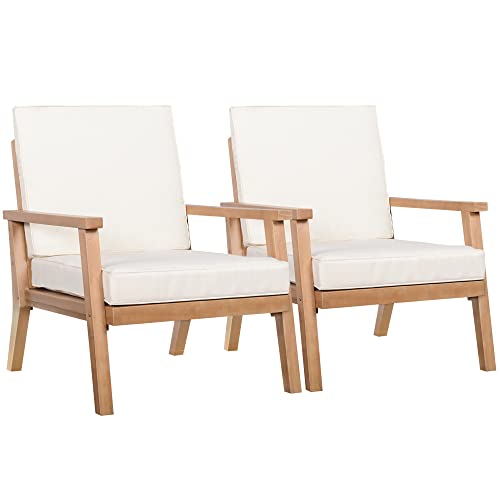 Outsunny 2er-Set Gartenstühle mit Kissen Gartenstuhl Set Gartensessel aus Pappelholz Gartenmöbel Terrassenstuhl Holzstuhl Balkonstuhl 66 x 77,5 x 74,5 cm Braun+Beige von Outsunny