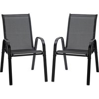 Outsunny 2er Set Gartenstuhl Stapelstuhl mit Armlehne Essstühle Garten Metall Mesh-Gewebe Schwarz 70 x 54 x 90 cm   Aosom von Outsunny