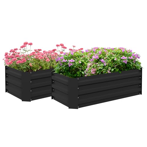 Outsunny 2er-Set Gemüsegarten Quadrat ABM. 100L x 50l x 30H cm - gewelltes Stahlblech grau von Outsunny