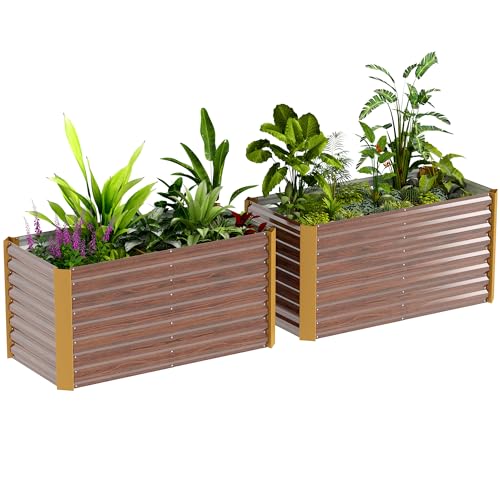 Outsunny 2er-Set Hochbeet Blumenhochbeet witterungsbeständig, Pflanzbeet Frühbeet Gartenbeet Pflanzkübel Pflanzkasten aus Verzinkter Stahl, Blumenkasten für Terrasse & Garten, 120 x 60 x 60 cm von Outsunny