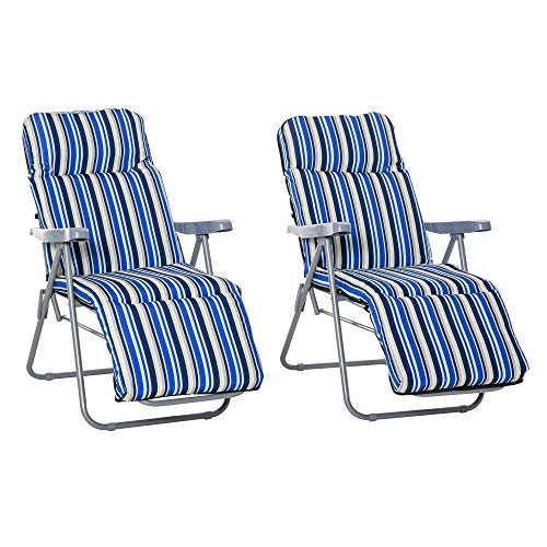 Outsunny 2er-Set Liegestuhl Set mit Kissen klappbar Sonnenliege 5 Stufen Verstellbarer Rückenlehne Gartenliege Gartenmöbel Set Stahl Polyester Blau 60 x 75 x 65-102 cm von Outsunny