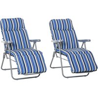 2er-Set Liegestuhl Set mit Kissen klappbar Sonnenliege 5 Stufen verstellbarer Rückenlehne Gartenliege Gartenmöbel Set Stahl Polyester Blau 60 x 75 x von Outsunny