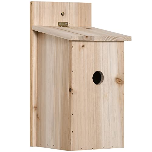 Outsunny 2er Set Nistkasten Wildvögel für kleine Vögel Vogelnistkasten aus Holz Vogelhaus Vogelfutterhaus Natur 15 x 14 x 30 cm von Outsunny