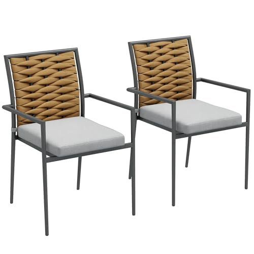 Outsunny 2er-Set Rattan Gartenstuhl Gartensessel Set mit Kissen, Stapelbarer Gartenstuhl, Balkonstuhl für Terrasse, Stahl, 57 x 58 x 87 cm, Grau Outsunny 2er-Set Rattan Gartenstuhl Gartensessel Set mit Kissen, Stapelbarer Gartenstuhl, Balkonstuhl für Terrasse, Stahl, 57 x 58 x 87 cm, Grau von Outsunny