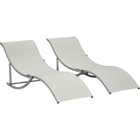 Outsunny Sonnenliegen 2er Set Gartenliegen ergonomisch klappbar aus Alu & Texteline, Beige 165x61x63cm für Garten & Terrasse   Aosom.de von Outsunny