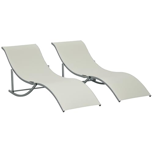 Outsunny 2er Set Sonnenliege Gartenliegen Stoffliege Relaxliege ergonomisch Aluminium Texteline Beige 165 x 61 x 63 cm von Outsunny