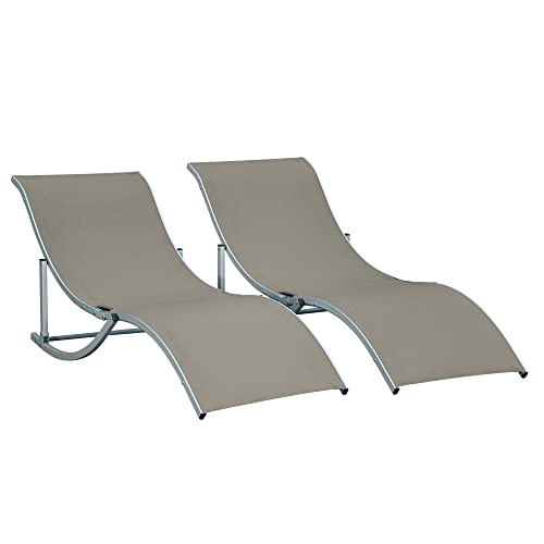 Outsunny 2er Set Sonnenliege Gartenliegen Stoffliege Relaxliege ergonomisch Aluminium Texteline Hellgrau 165 x 61 x 63 cm von Outsunny