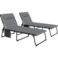 Outsunny 2er Set Sonnenliege klappbar Gartenliege mit Kopfkissen 5-Fach höhenverstellbarer Rückenlehne Seitentasche Liegestuhl bis 120kg belastbar Outdoor Relaxliege für Pool, Strand Dunkelgrau   Aosom von Outsunny