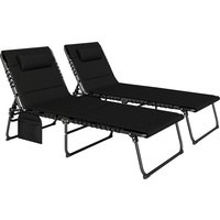Outsunny 2er Set Sonnenliege klappbar Gartenliege mit Kopfkissen 5-Fach höhenverstellbarer Rückenlehne Seitentasche Liegestuhl bis 120kg belastbar Outdoor Relaxliege für Pool, Strand Schwarz   Aosom von Outsunny