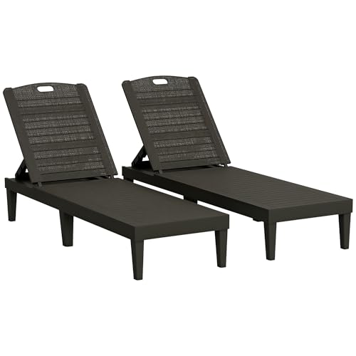 Outsunny 2er Set Sonnenliege wetterfest Gartenliege mit 4-Fach höhenverstellbarer Rückenlehne bis 120kg belastbar Outdoor Liegestuhl Gartenmöbel Strandliege Relaxliege für Pool, Strand Schwarz von Outsunny