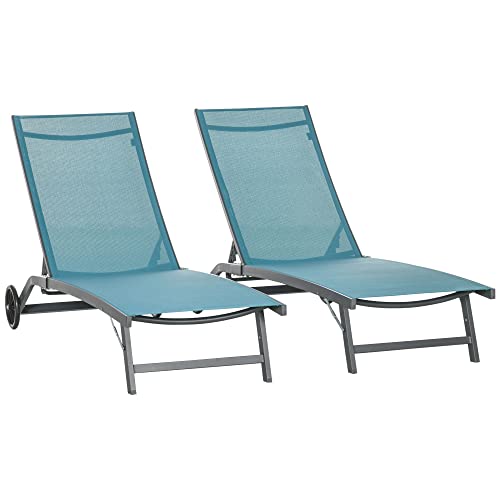 Outsunny 2er-Set Sonnenliegen Liegestuhl Liegestuhl neigbar aus Aluminium und Textilene mit Rollen Rückenlehne mehrfach verstellbar max. 150 Kg Belastung blau Outsunny 2er-Set Sonnenliegen Liegestuhl Liegestuhl neigbar aus Aluminium und Textilene mit Rollen Rückenlehne mehrfach verstellbar max. 150 Kg Belastung blau von Outsunny