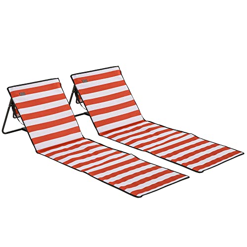 Outsunny 2er-Set Strandmatte, Faltbare Strandliege, Verstellbare Sonnenliege, Strandmatratze mit Tragetasche, Magazin Tasche, Stahl, Oxford, 142 x 51 x 40 cm, Rot von Outsunny