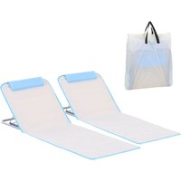 Outsunny - 2er Set Strandmatte 134x48cm faltbare Sonnenmatte mit Verstellbarer Rückenlehne Tragetasche für Garten Strand Terrasse Camping Beige von Outsunny
