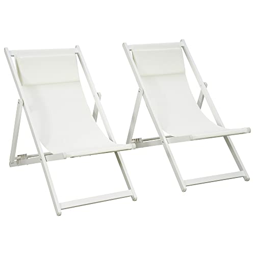 Outsunny 2er-Set klappbare Gartenliegen aus Aluminium mit 5-Fach Verstellbarer Rückenlehne und Kopfstütze für Terrasse und Garten 58x96,5x91,5 cm Weiß von Outsunny