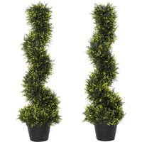 Outsunny 2er Set künstliche Zedernbaum groß 90 cm Kunstpflanze, Plastik künstliche Pflanzen Zeder im Topf, Spiralpflanze wie echt für Wohnzimmer Schlafzimmer Büro Garten moderne Dekoration   Aosom von Outsunny