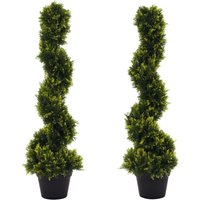 Outsunny - 2er Set künstliche Zedernbaum groß 90 cm Kunstpflanze, Plastik künstliche Pflanzen Zeder im Topf, Spiralpflanze wie echt für Wohnzimmer von Outsunny