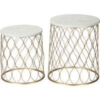 Outsunny - 2er-Set Gartentisch Beistelltische Couchtische Retro Drahtkorb Metallkorb Garten Satztisch Gartenmöbel Outdoor Balkon Stahl Gold + Weiß von Outsunny