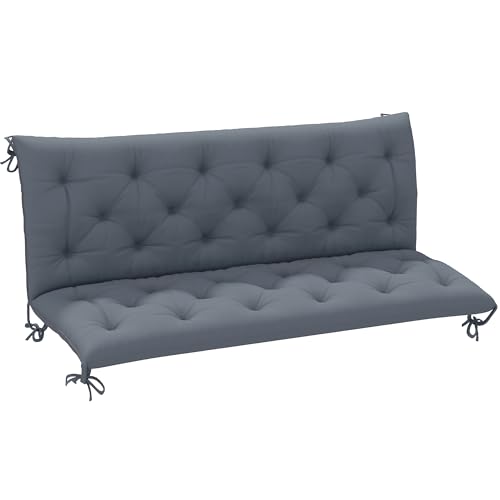 Outsunny 3 Sitzer Bankauflage 150 x 98 x 8 cm Sitzkissen mit Bändern Rückenkissen für Indoor/Outdoor Polster Auflage für Sitzbank Gartenbank Gartenmöbel Hollywoodschaukeln Dunkelgrau von Outsunny