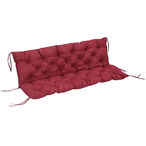 Outsunny 3 Sitzer Bankauflage 150 x 98 x 8 cm Sitzkissen mit Bändern Rückenkissen für Indoor/Outdoor Polster Auflage für Sitzbank Gartenbank Gartenmöbel Hollywoodschaukeln Rot von Outsunny