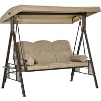 Outsunny 3-Sitzer Hollywoodschaukel Gartenschaukel mit Sonnendach Kissen Metall Polyester Khaki 116 x 206 x 183 cm   Aosom von Outsunny