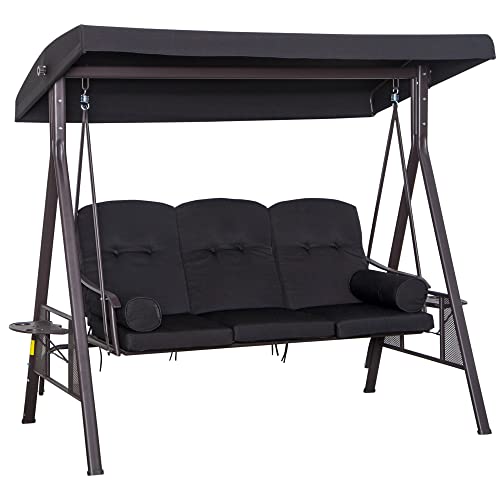 Outsunny 3-Sitzer Hollywoodschaukel Gartenschaukel mit Sonnendach Kissen Metall Polyester Schwarz 116 x 206 x 183 cm von Outsunny