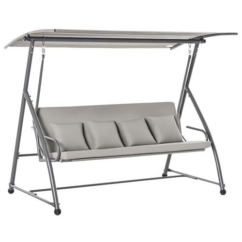 Outsunny Hollywoodschaukel Gartenschaukel Hängebank 3 sitzer Schaukel mit verstellbarem Dach Liegefunktion Polyester Braun 215 x 120 x 165 cm von Outsunny