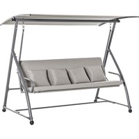 Outsunny Hollywoodschaukel 3-Sitzer  Luxuriöse Hängebank mit verstellbarem Dach & Liegefunktion, Polyester, Braun, 215x120x165cm  Aosom von Outsunny
