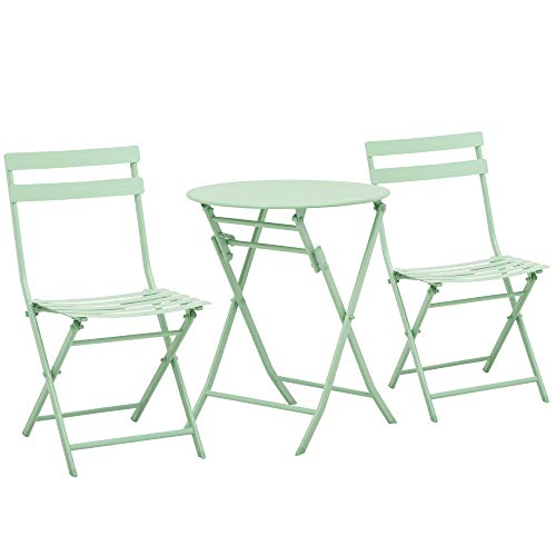 Outsunny 3-TLG. Gartenset Garnitur Balkonmöbel Set Bistrotisch mit 2 Stühlen für Hof Garten klappbar Grün von Outsunny